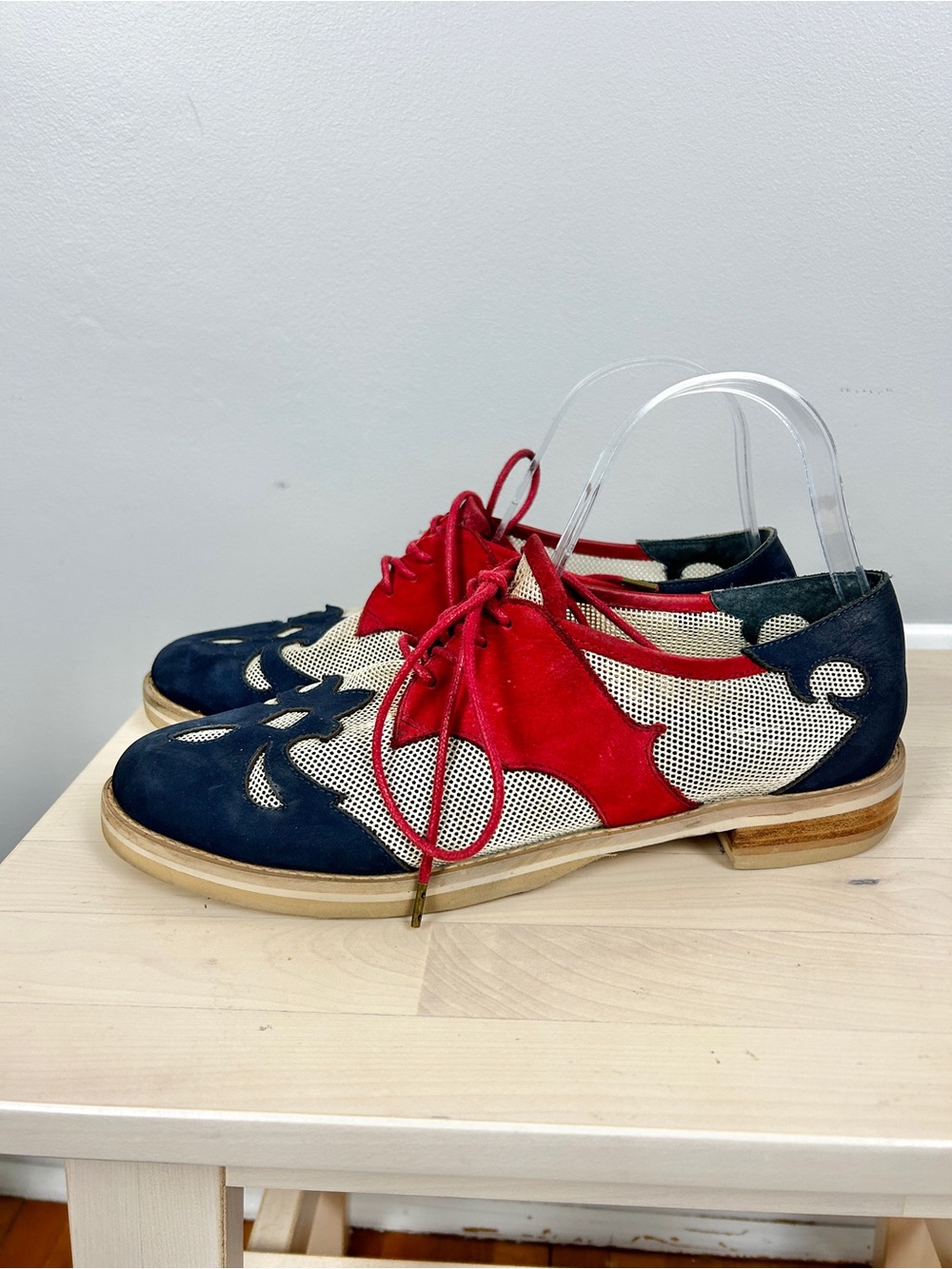 F-TROUPE Cowboy Lace Up Flats Sz 39 Western Festival Rodeo Stampede Mesh Suede